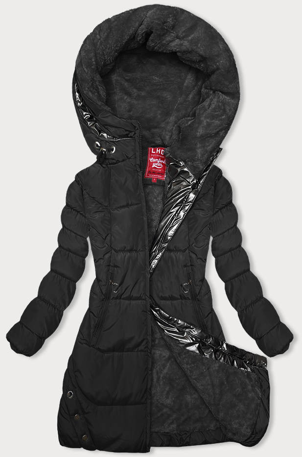Černá zimní bunda s kapucí (2M-231) odcienie czerni L (40)