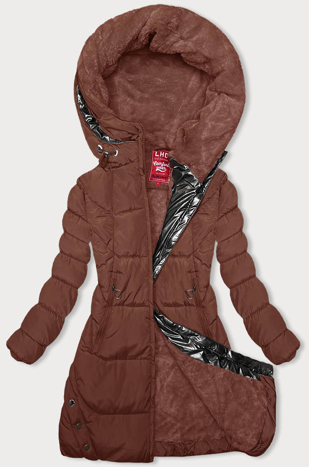 Zimní bunda v cihlové barvě s kapucí (2M-231) odcienie brązu XL (42)