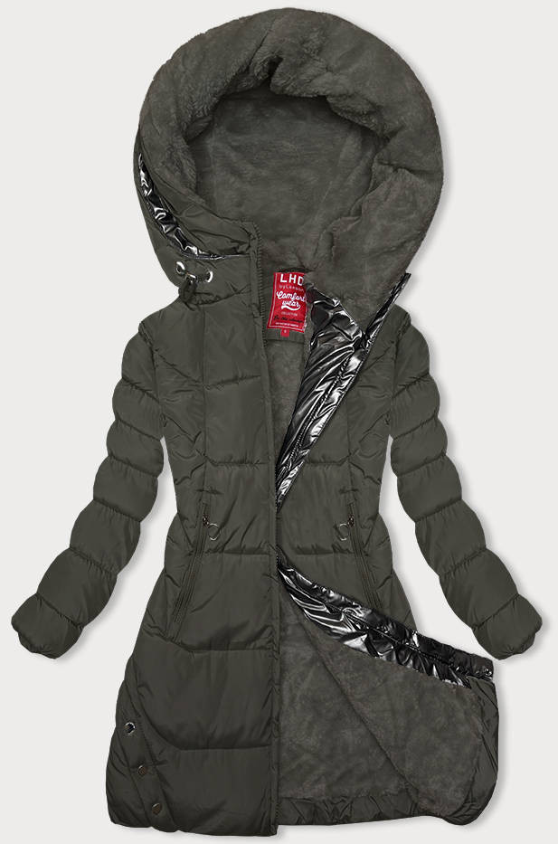 Zimní bunda v khaki barvě s kapucí (2M-231) odcienie zieleni M (38)