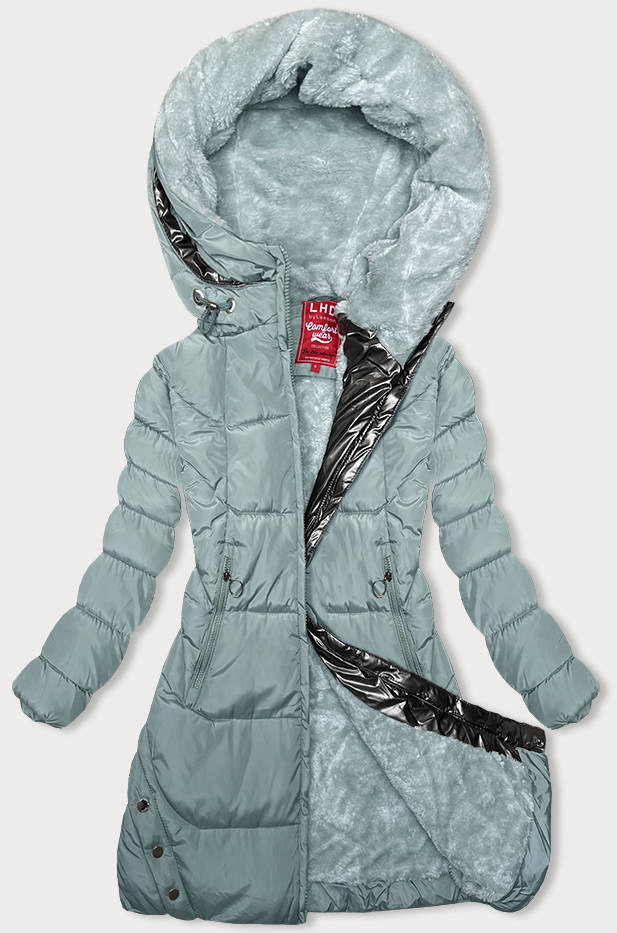 Zimní bunda v mátové barvě s kapucí (2M-231) odcienie zieleni XL (42)