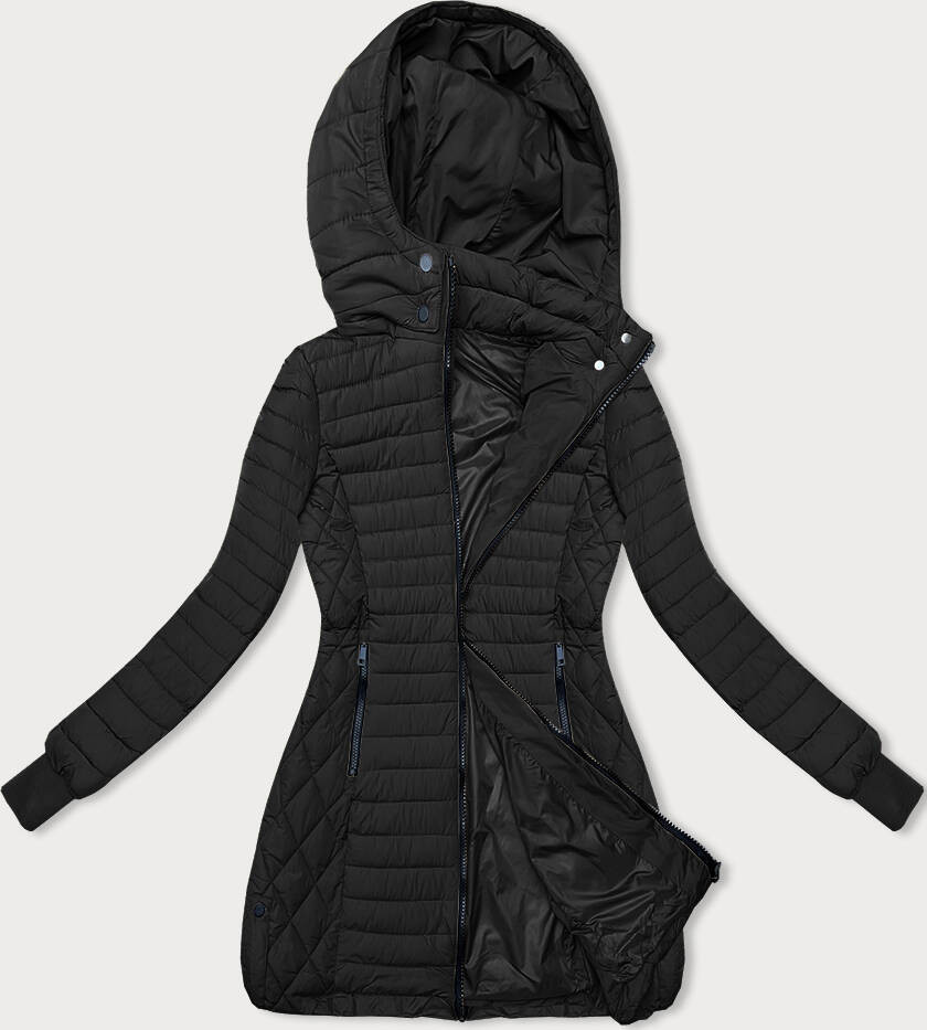 Černá dámská bunda s kapucí pro přechodné období (2M-017) odcienie czerni S (36)