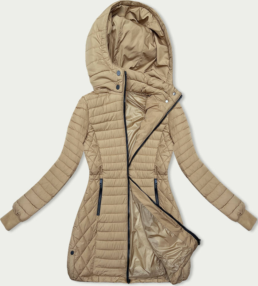Dámská bunda v pískové barvě s kapucí pro přechodné období (2M-017) odcienie beżu XL (42)