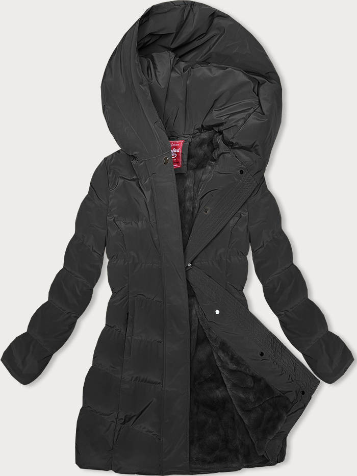 Černá zimní bunda s kapucí (2M-023) odcienie czerni L (40)