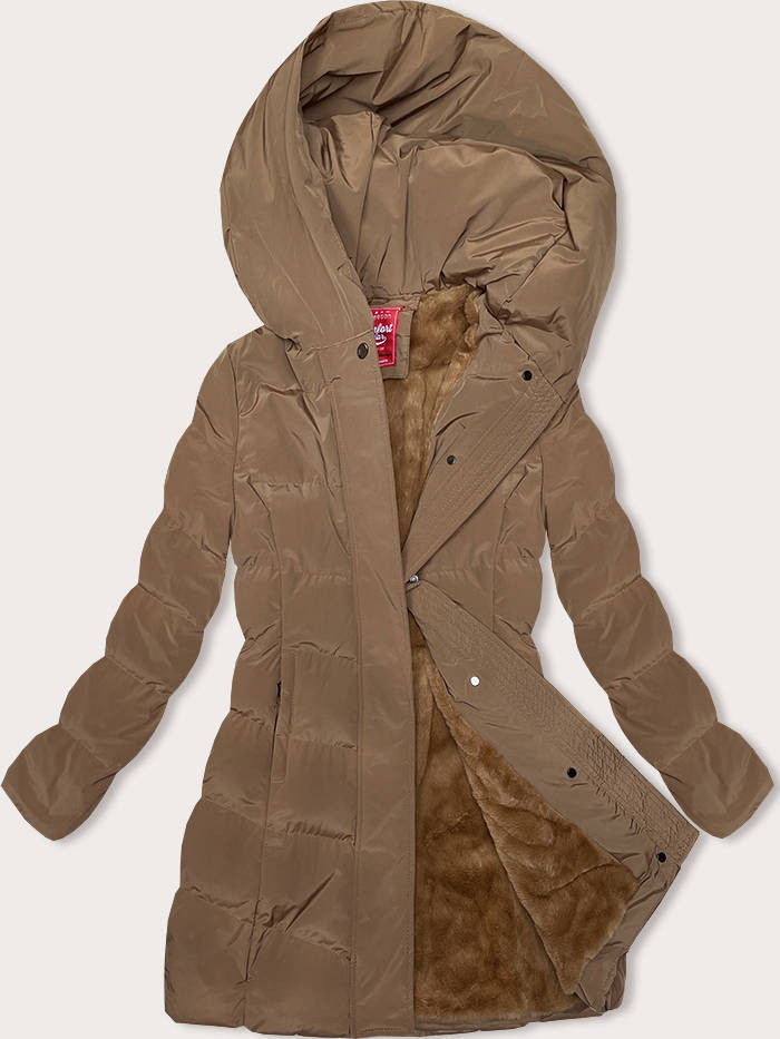 Hnědá zimní bunda s kapucí (2M-023) odcienie brązu XL (42)