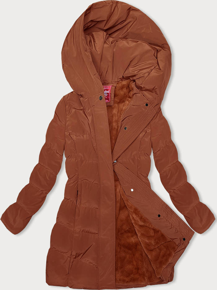Zimní bunda v cihlové barvě s kapucí (2M-023) odcienie brązu XL (42)
