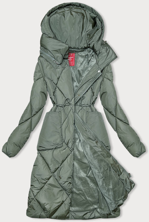 Zimní bunda v khaki barvě s límcem (LHD-23021) odcienie zieleni XS (34)