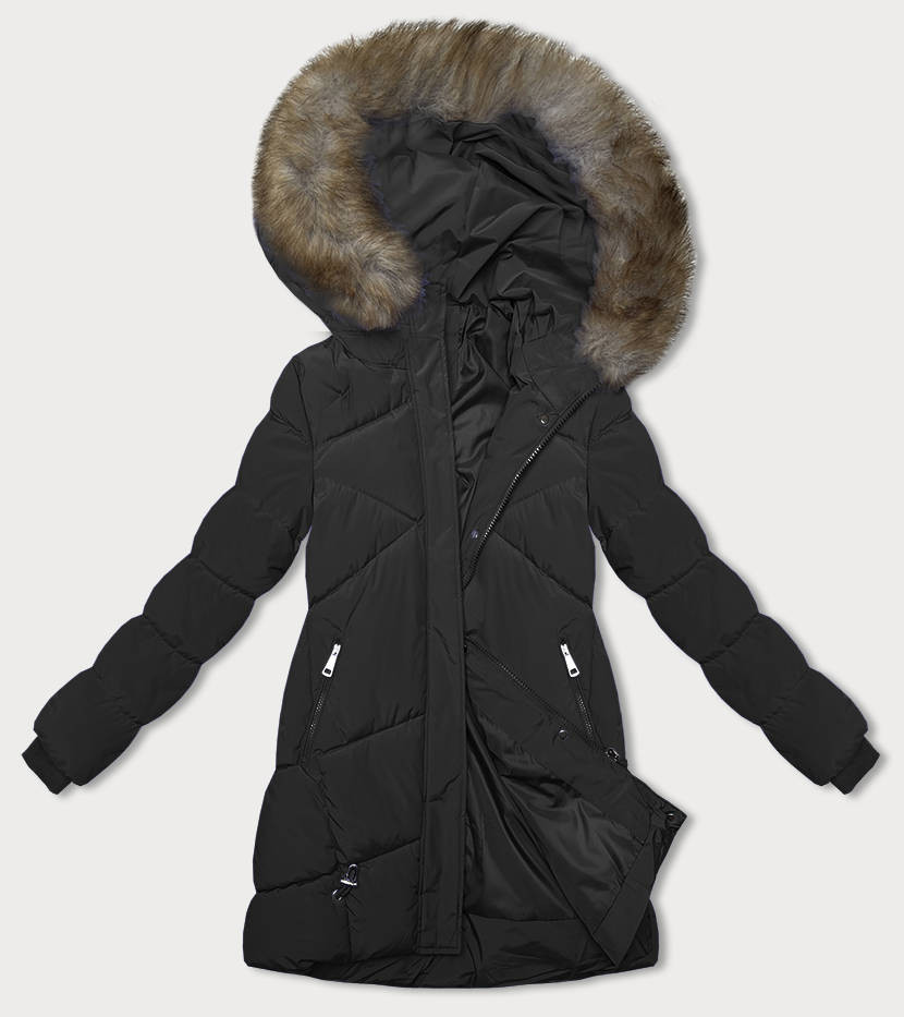 Černá zimní bunda s kapucí (LHD-23015) odcienie czerni M (38)
