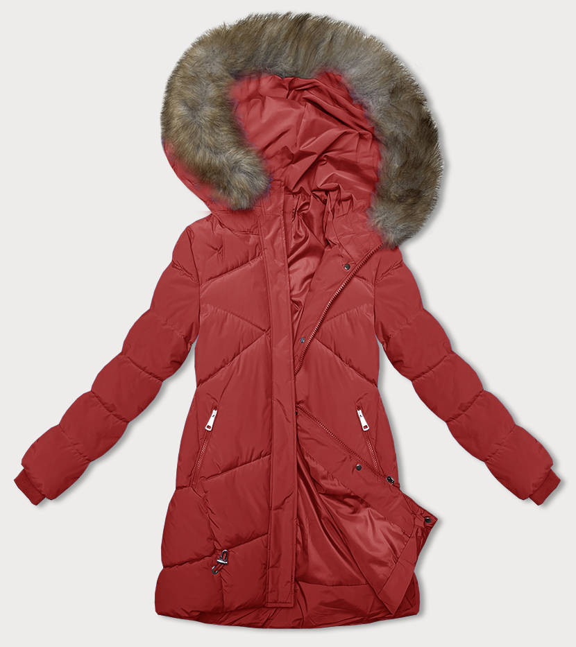 Červená zimní bunda s kapucí (LHD-23015) odcienie czerwieni M (38)