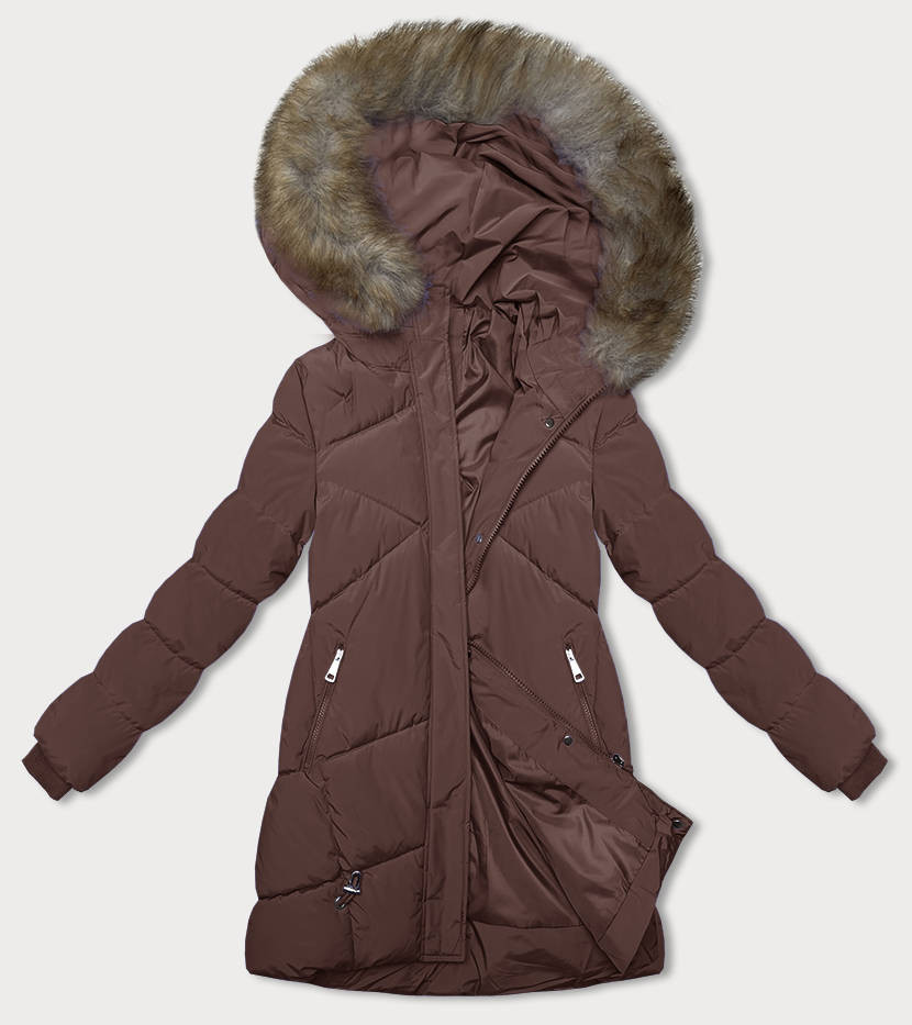 Hnědá zimní bunda s kapucí (LHD-23015) odcienie brązu XL (42)