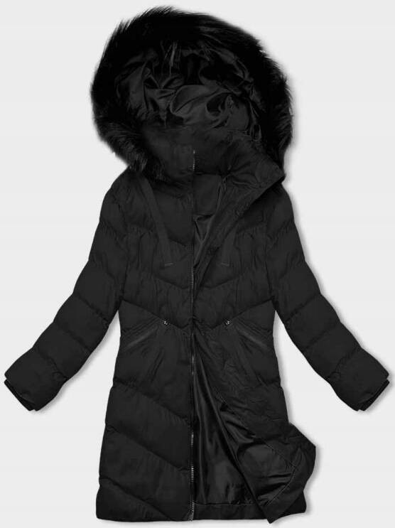 Černá dámská zimní bunda s kapucí (5M732-392) odcienie czerni L (40)