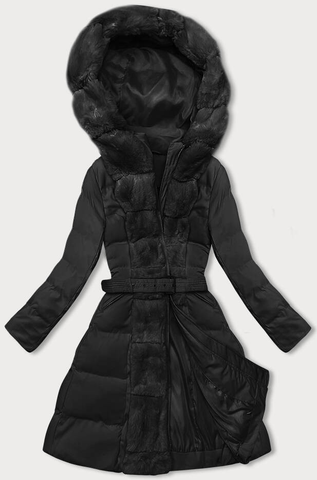 Černá dámská zimní bunda s ozdobnou kožešinou (5M3158-392) odcienie czerni M (38)