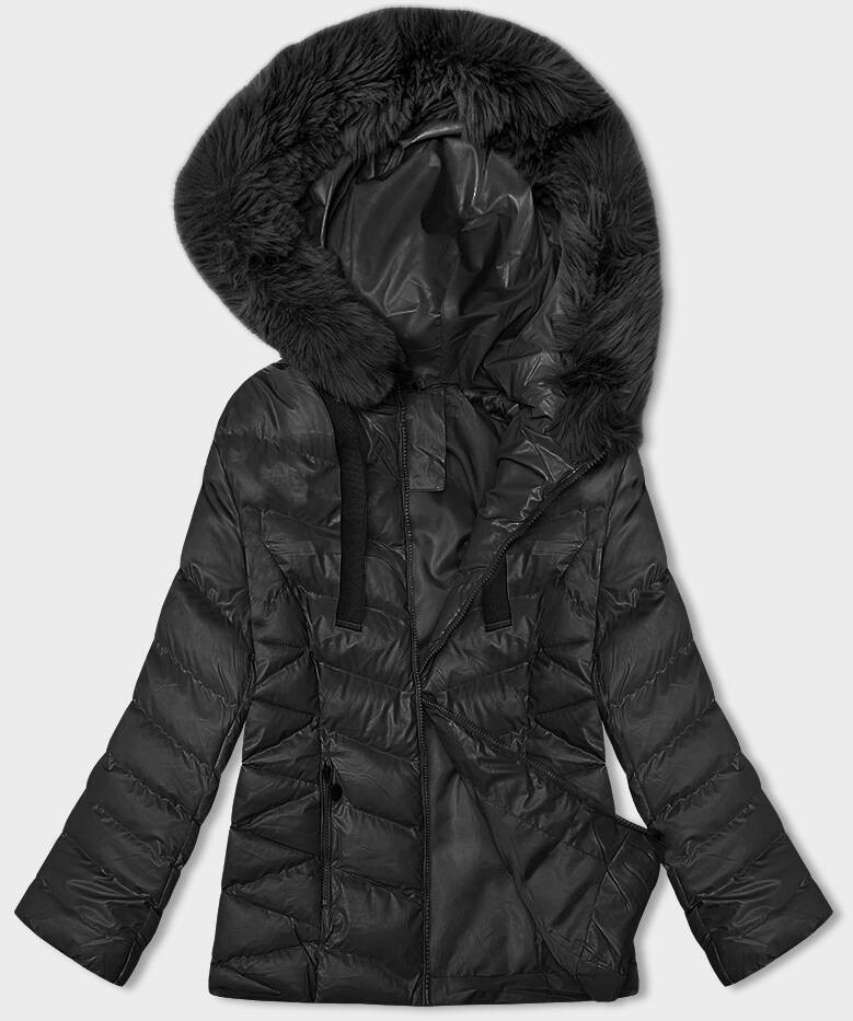 Krátká černá zimní bunda s kapucí (5M3138-392A) odcienie czerni M (38)