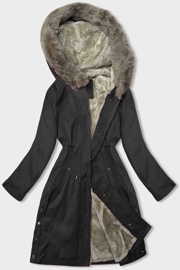 Černá dámská bunda parka s kožešinou (5M3180-392) odcienie czerni L (40)