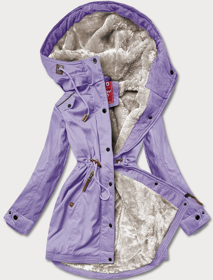 Dámská zimní bunda parka ve vřesové barvě se vsadkami z eko kůže (2M-21A93) odcienie fioletu XXL (44)