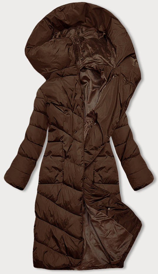 Dlouhá hnědá dámská zimní bunda (2M-033) odcienie brązu XL (42)