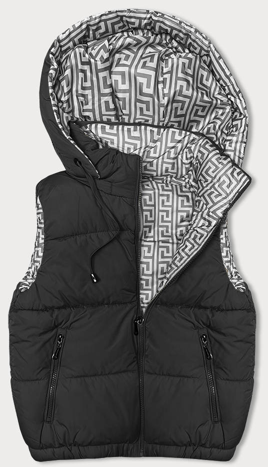 Černá krátká péřová dámská vesta s kapucí (16M9091-392) odcienie czerni L (40)