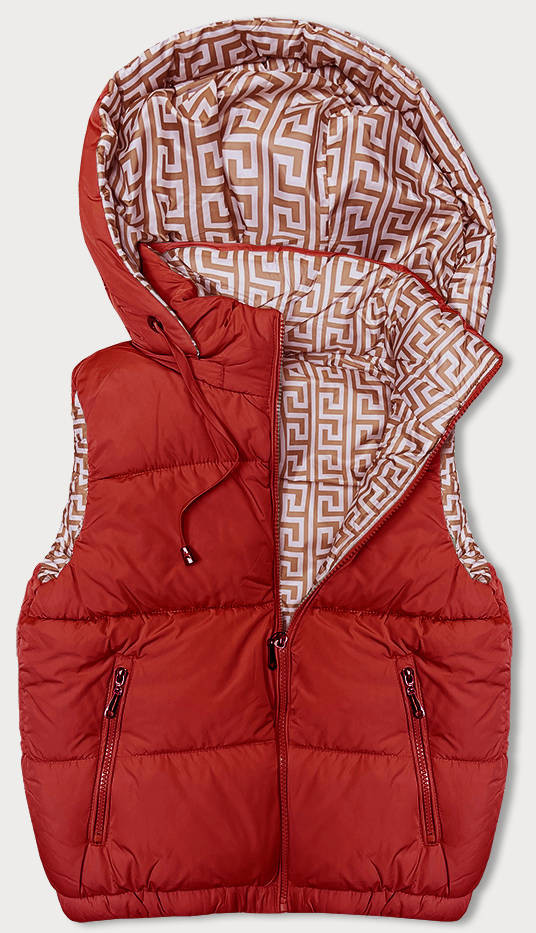 Červená krátká péřová dámská vesta s kapucí (16M9091-270) odcienie czerwieni M (38)