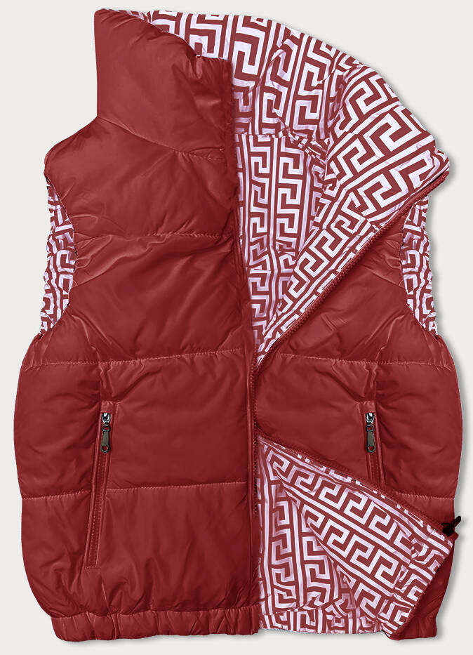 Krátká červená dámská péřová vesta se stojáčkem (16M9092-270) odcienie czerwieni S (36)