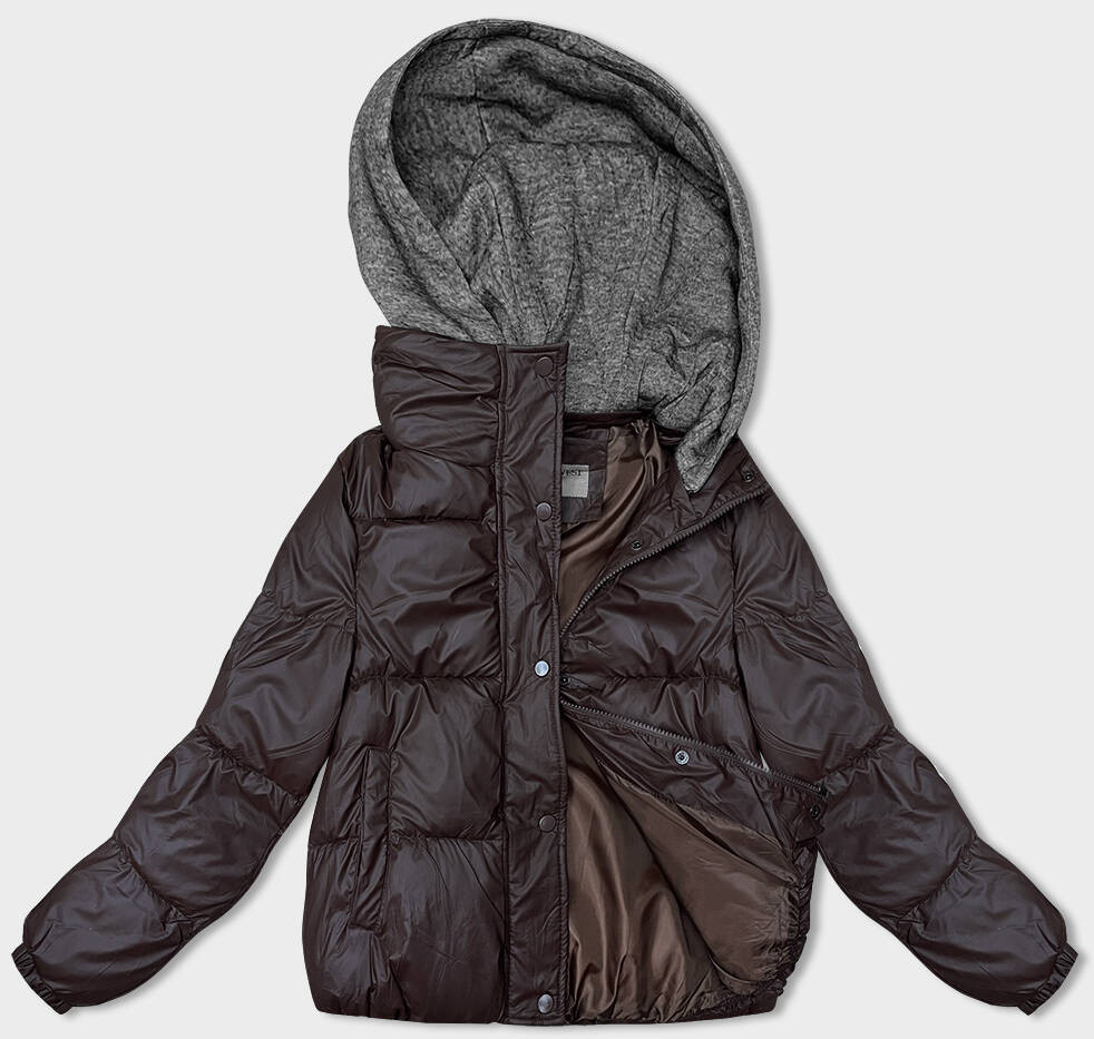 Hnědá dámská zimní bunda s látkovou kapucí (B8213-14) odcienie brązu XXL (44)
