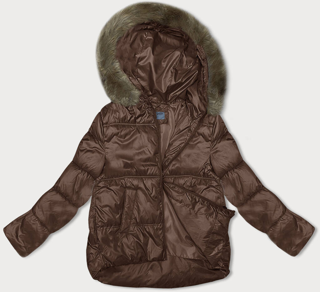 Hnědá dámská zimní bunda s kapucí (B8205-14) odcienie brązu 48