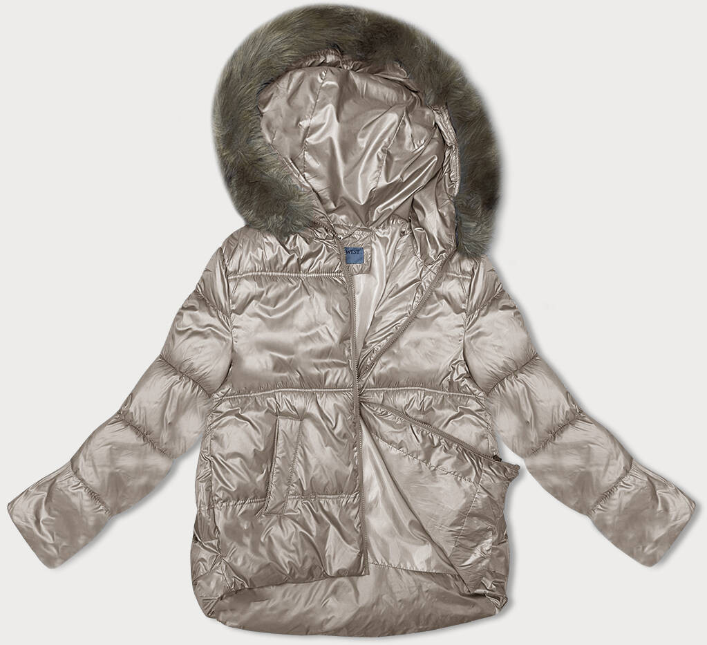 Béžová dámská zimní bunda s kapucí (B8205-12) odcienie beżu 54