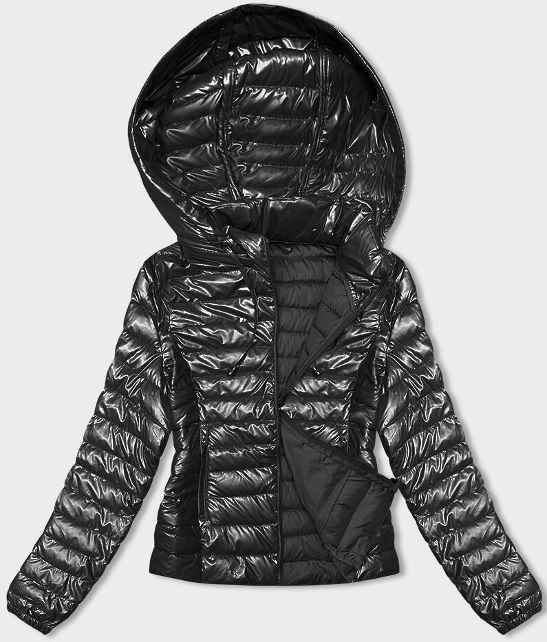 Černá dámská prošívaná bunda s kapucí (16M9105-392) odcienie czerni L (40)