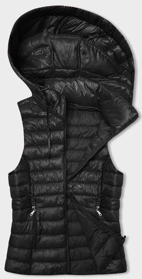 Černá prošívaná vesta s kapucí (16M9138-392) odcienie czerni S (36)