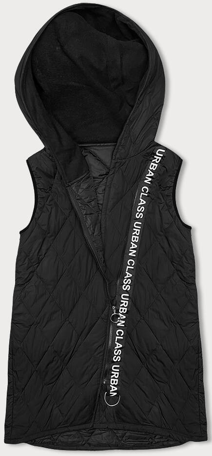 Černá dámská prošívaná vesta s ozdobnou páskou (16M9118-392) odcienie czerni XXL (44)