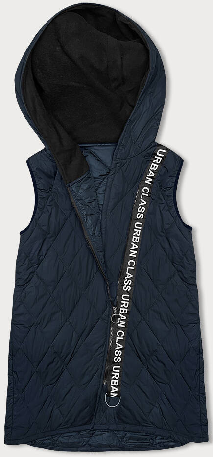Tmavě modrá prošívaná dámská vesta s ozdobnou páskou (16M9118-215) odcienie niebieskiego XXL (44)