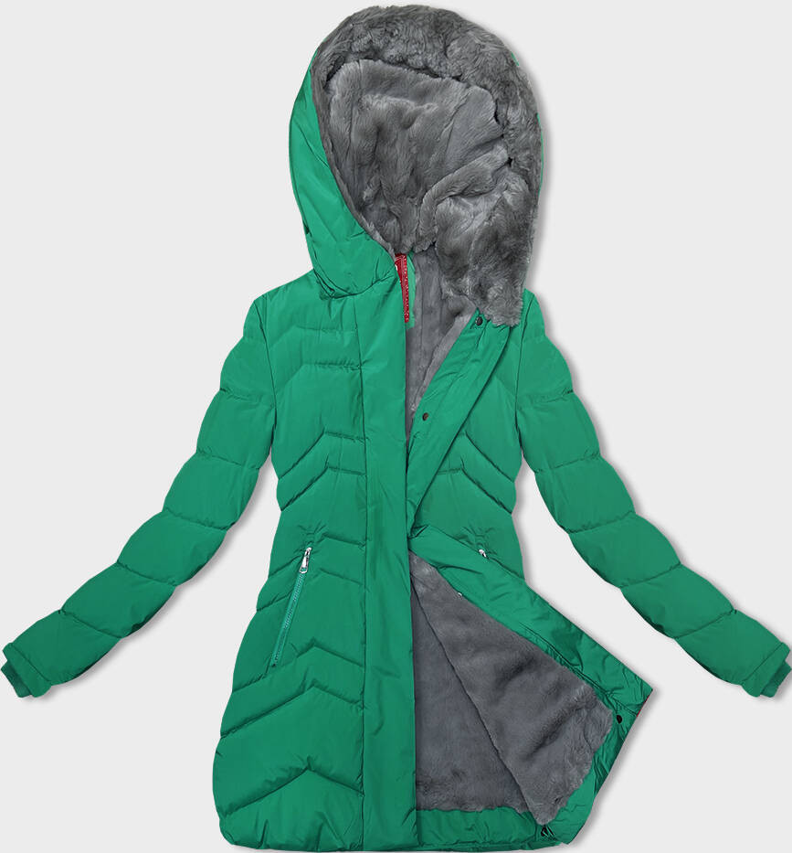 Zelená dámská zimní bunda s kožešinovou podšívkou (LHD-23023) odcienie zieleni S (36)