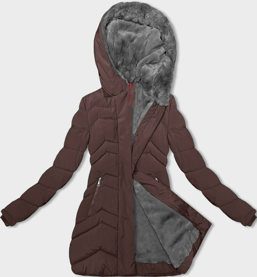 Hnědá dámská zimní bunda s kožešinovou podšívkou (LHD-23023) odcienie brązu XL (42)