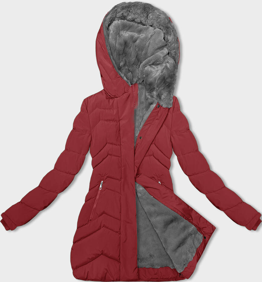 Červená dámská zimní bunda s kožešinovou podšívkou (LHD-23023) odcienie czerwieni XL (42)