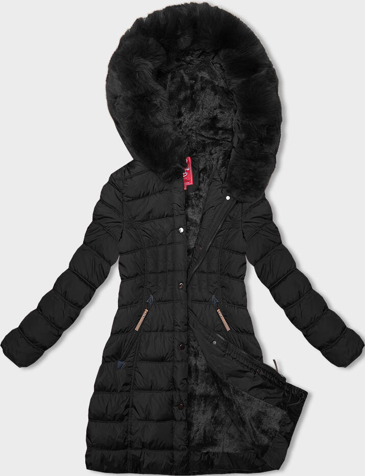 Černá dámská zimní bunda s kapucí (LHD-23013) odcienie czerni S (36)
