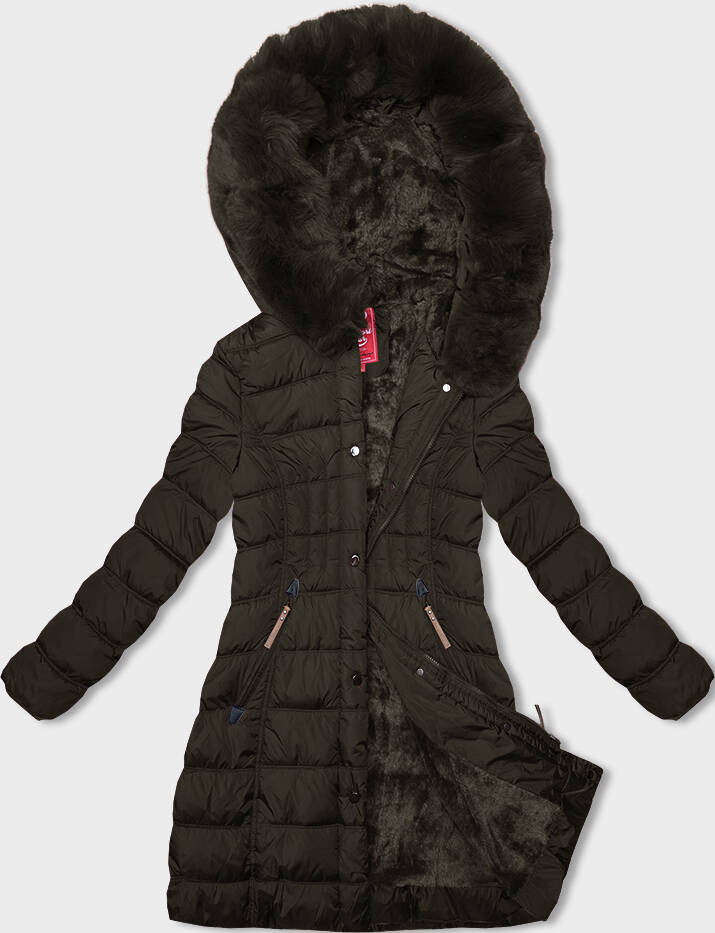 Dámská zimní bunda v khaki barvě s kapucí (LHD-23013) odcienie zieleni S (36)