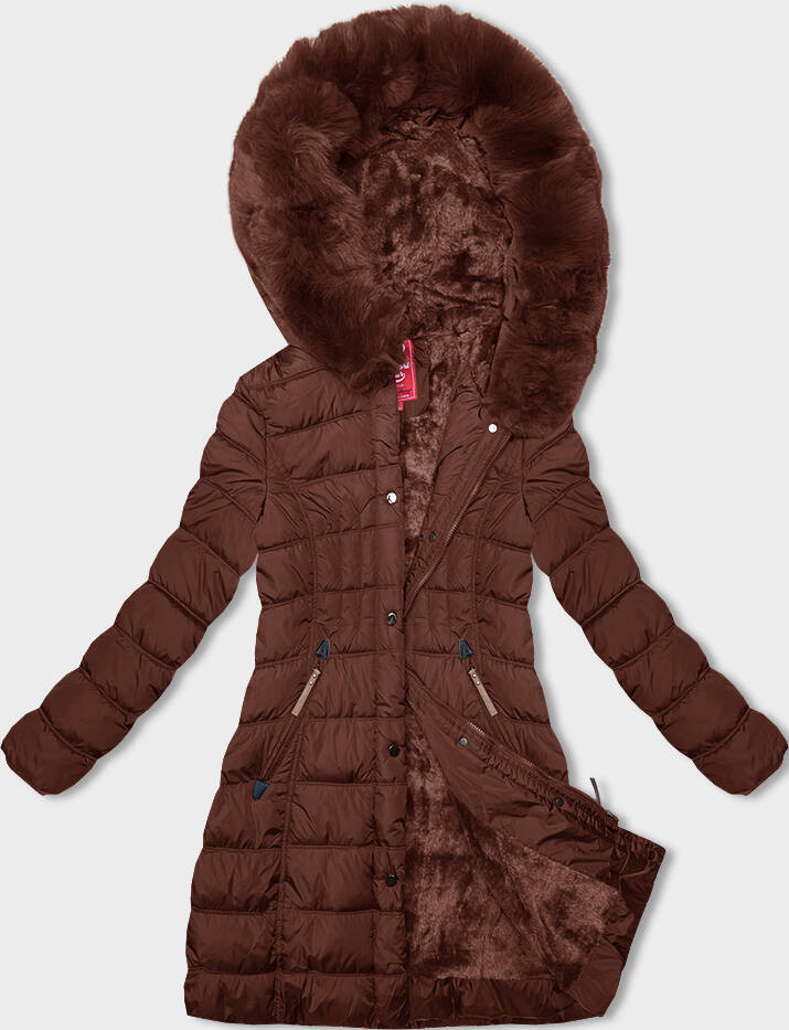Dámská zimní bunda v cihlové barvě s kapucí (LHD-23013) odcienie czerwieni S (36)