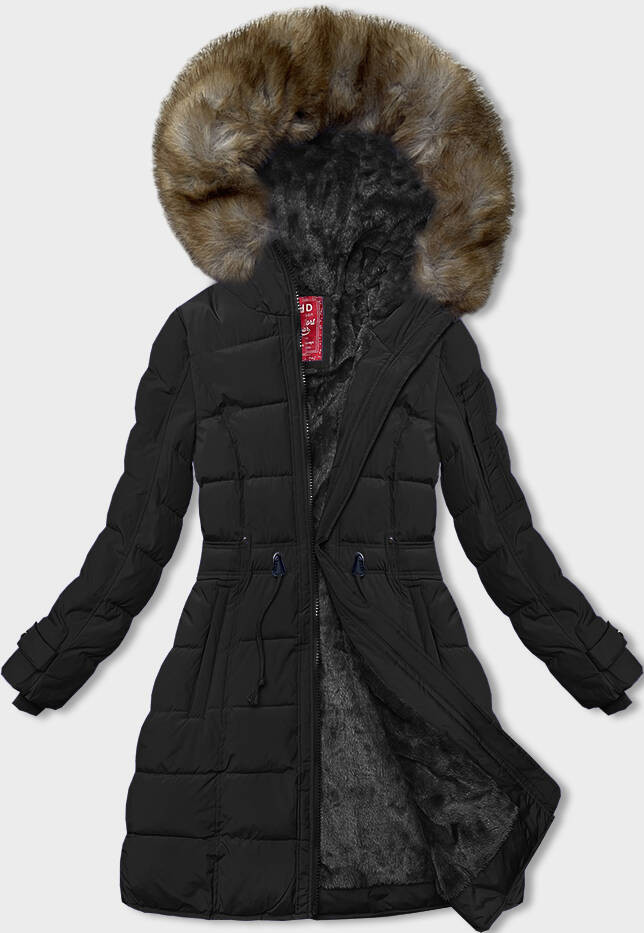 Černá dámská zimní bunda s kožešinovou podšívkou (LHD-23063) odcienie czerni XXL (44)