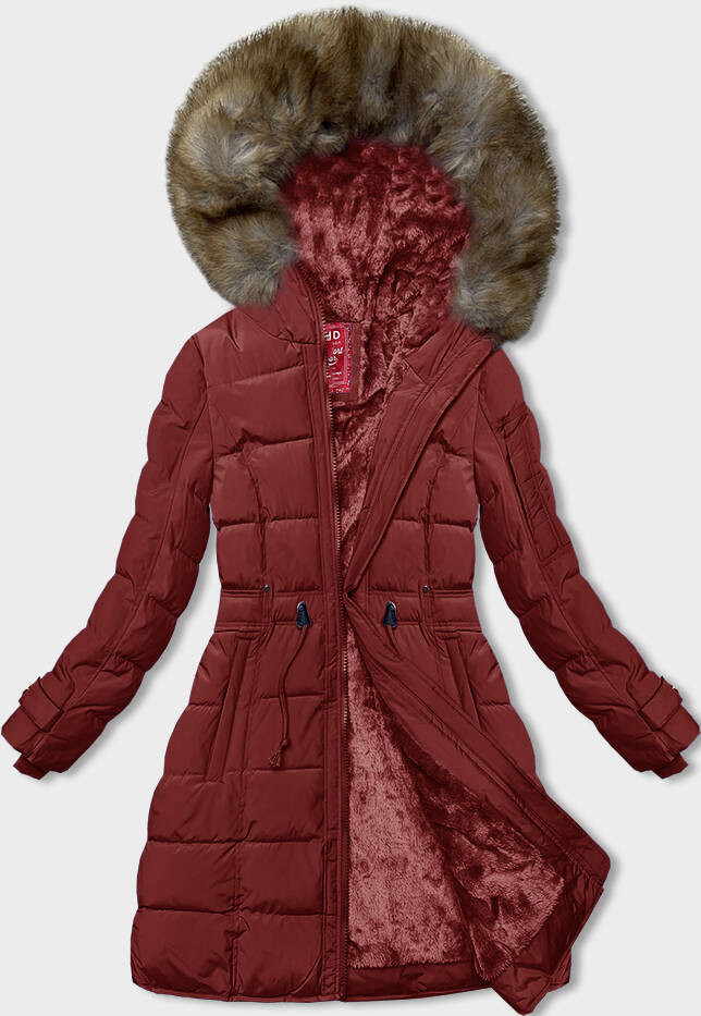 Červená dámská zimní bunda s kožešinovou podšívkou (LHD-23063) odcienie czerwieni S (36)