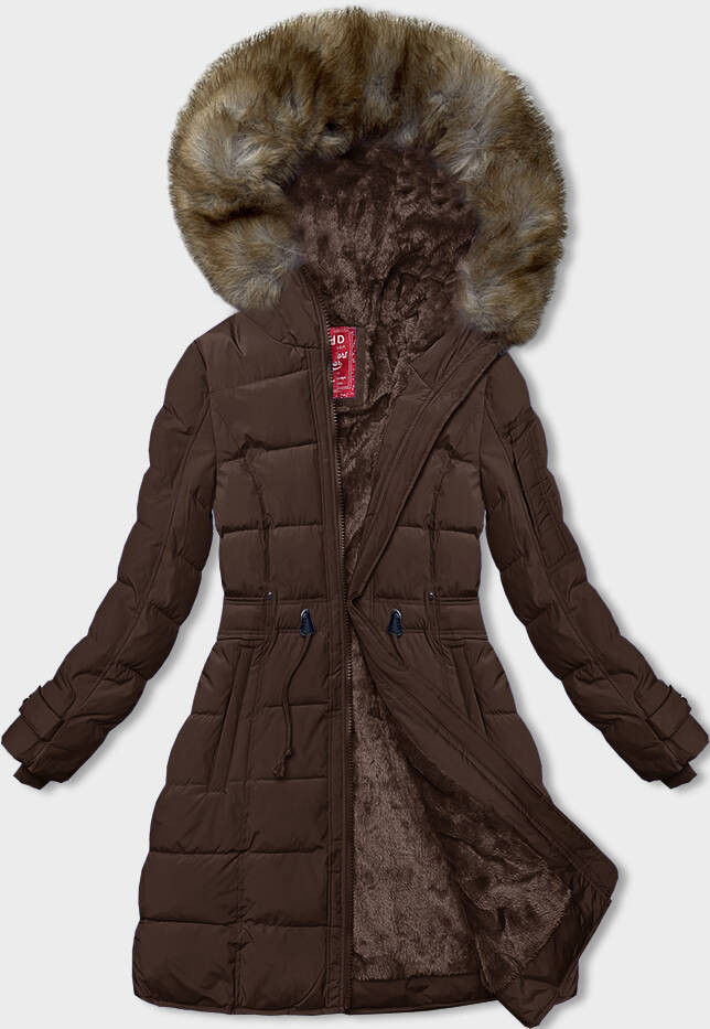 Hnědá dámská zimní bunda s kožešinovou podšívkou (LHD-23063) odcienie brązu L (40)