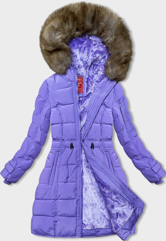 Dámská zimní bunda v lila barvě s kožešinovou podšívkou (LHD-23063) odcienie fioletu L (40)