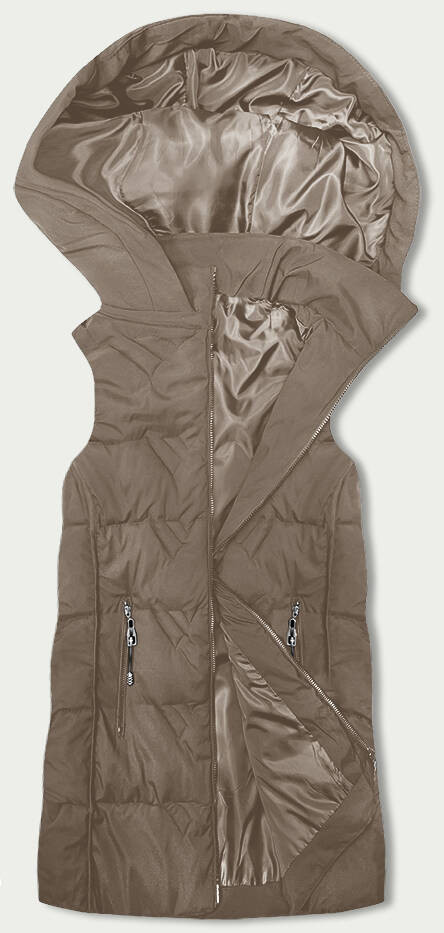 Béžová dámská vesta s kapucí (B8176-12) odcienie beżu 48