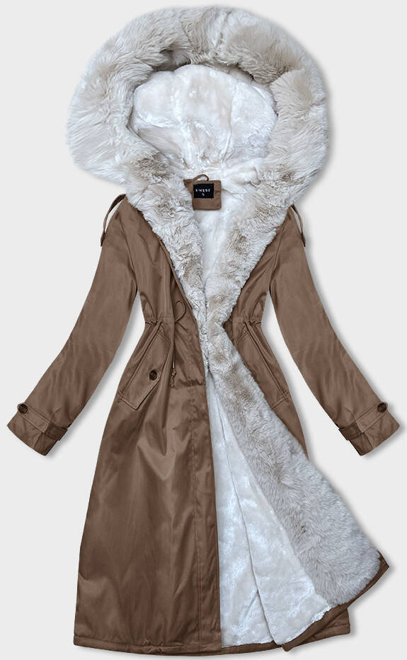 Hnědo-béžová dámská zimní bunda parka s kožešinou (B557-14046) odcienie brązu XXL (44)