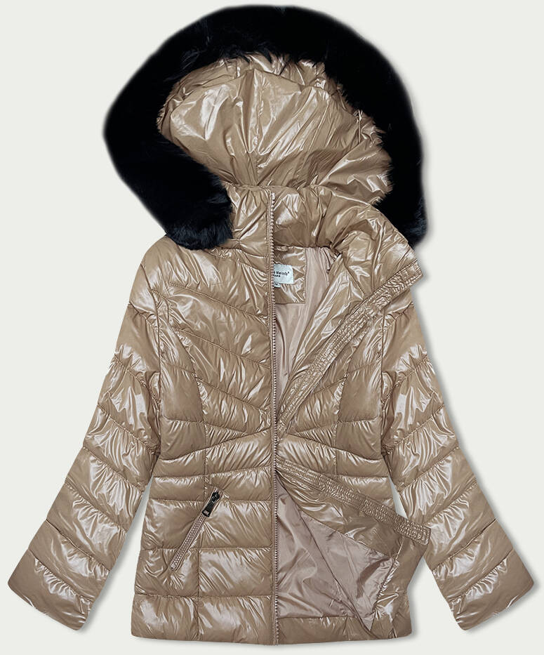 Béžová dámská prošívaná zimní bunda (V775) odcienie beżu M (38)