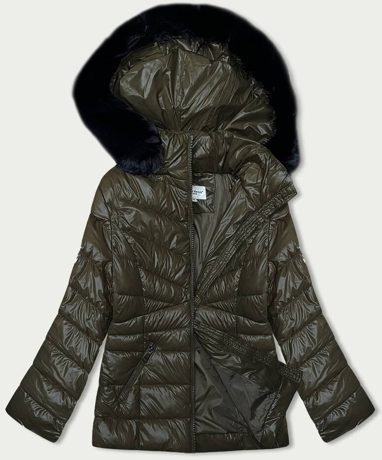 Prošívaná dámská zimní bunda v khaki barvě (V775) odcienie zieleni XL (42)