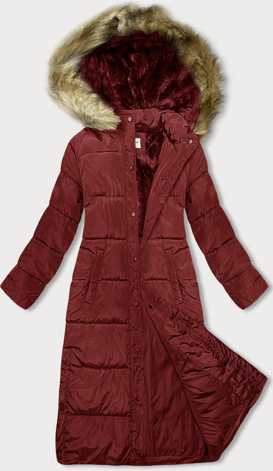 Dlouhá červená dámská zimní bunda (V725) odcienie czerwieni L (40)