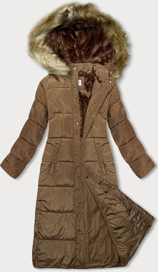 Dlouhá dámská zimní bunda ve velbloudí barvě (V725) odcienie beżu S (36)