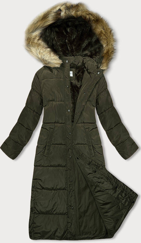 Dlouhá dámská zimní bunda v khaki barvě (V725) odcienie zieleni S (36)