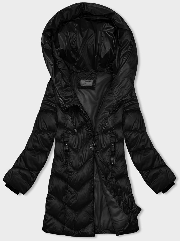 Černá dámská zimní bunda s asymetrickým zipem (B8167-1) odcienie czerni 46