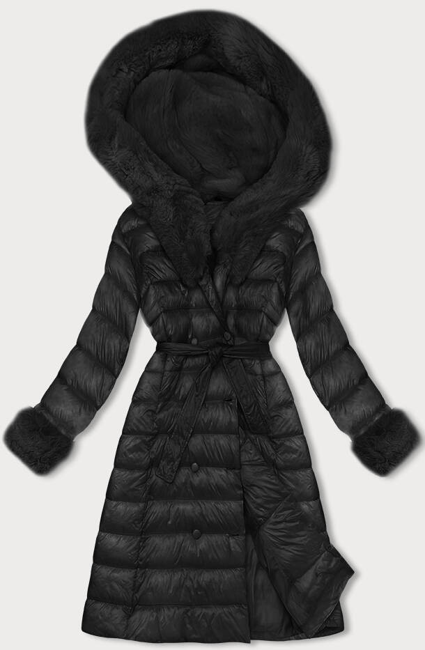 Černý dámský péřový kabát na knoflíky (5M3160-392) odcienie czerni M (38)
