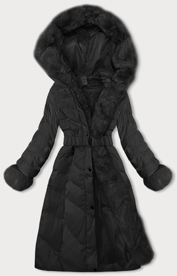 Černá dámská zimní bunda s páskem (5M3156-392) odcienie czerni XL (42)