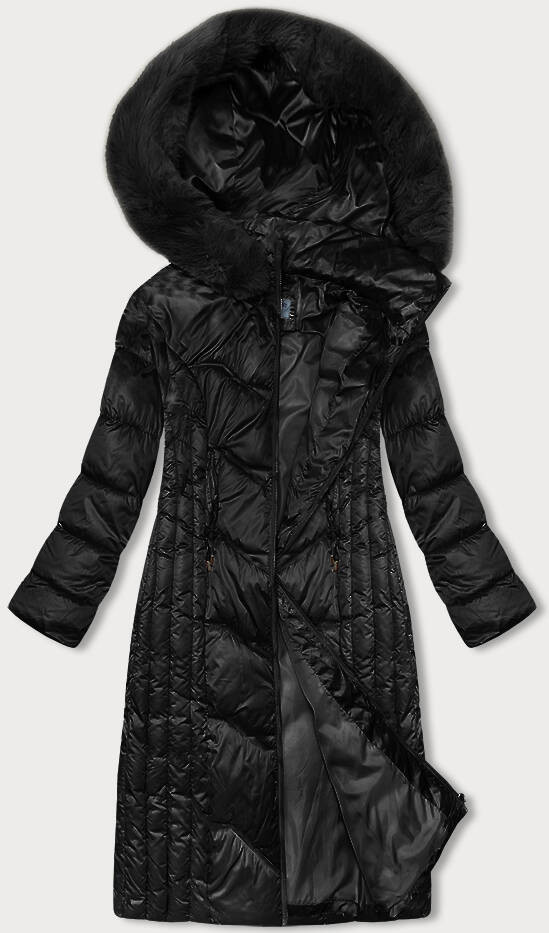 Černá dlouhá vypasovaná zimní bunda S'WEST (B8201-1) odcienie czerni XXL (44)